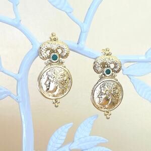 Vtg SUMER Gold-V Sterling Alexander Great Coin Clip Earrings Ancient Roman MCM